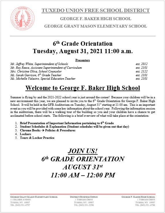 6th Grade Orientation