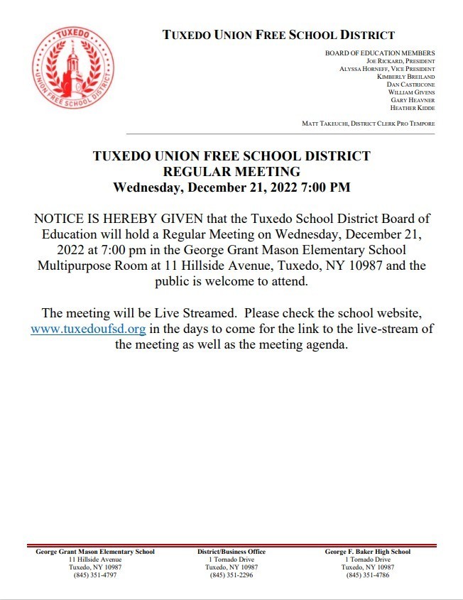 BOE Regular Meeting for December 21, 2022