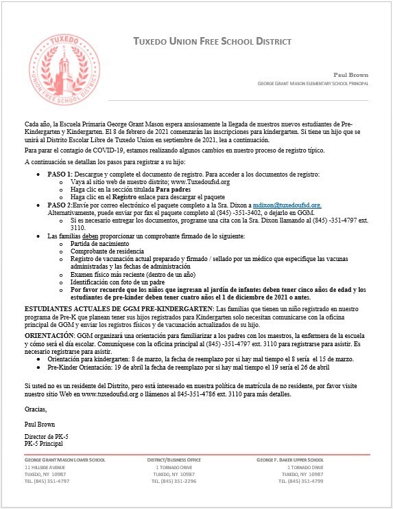 Orientation Letter in Spanish